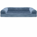 FurHaven Faux Fur & Velvet Orthopedic Sofa Pet Bed - Harbor Blue (Jumbo)
