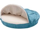 FurHaven Faux Sheepskin Snuggery Memory Top Foam Pet Bed - Blue (26")