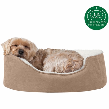 FURHAVEN-FAUX-SHERPA-SUEDE-OVAL-PET-BED-CLAY-SM