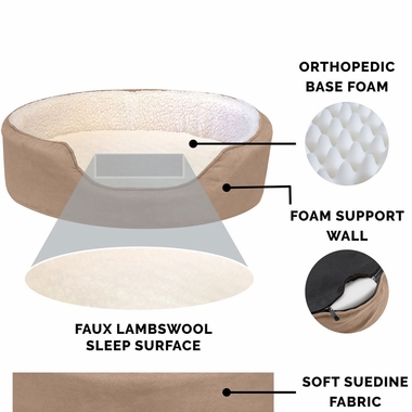 FURHAVEN-FAUX-SHERPA-SUEDE-OVAL-PET-BED-CLAY-SM