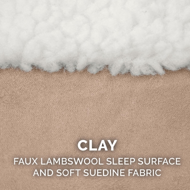 FURHAVEN-FAUX-SHERPA-SUEDE-OVAL-PET-BED-CLAY-SM