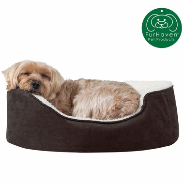 FURHAVEN-FAUX-SHERPA-SUEDE-OVAL-PET-BED-ESPRESSO-MED