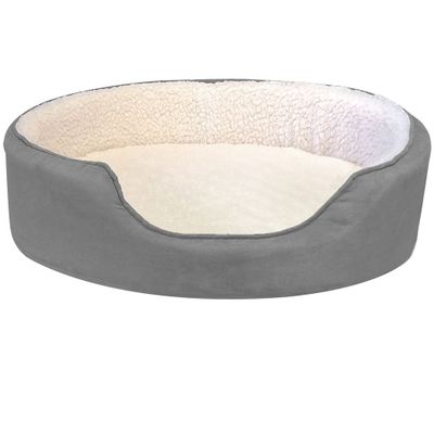 FURHAVEN-FAUX-SHERPA-SUEDE-OVAL-PET-BED-GRAY-LG