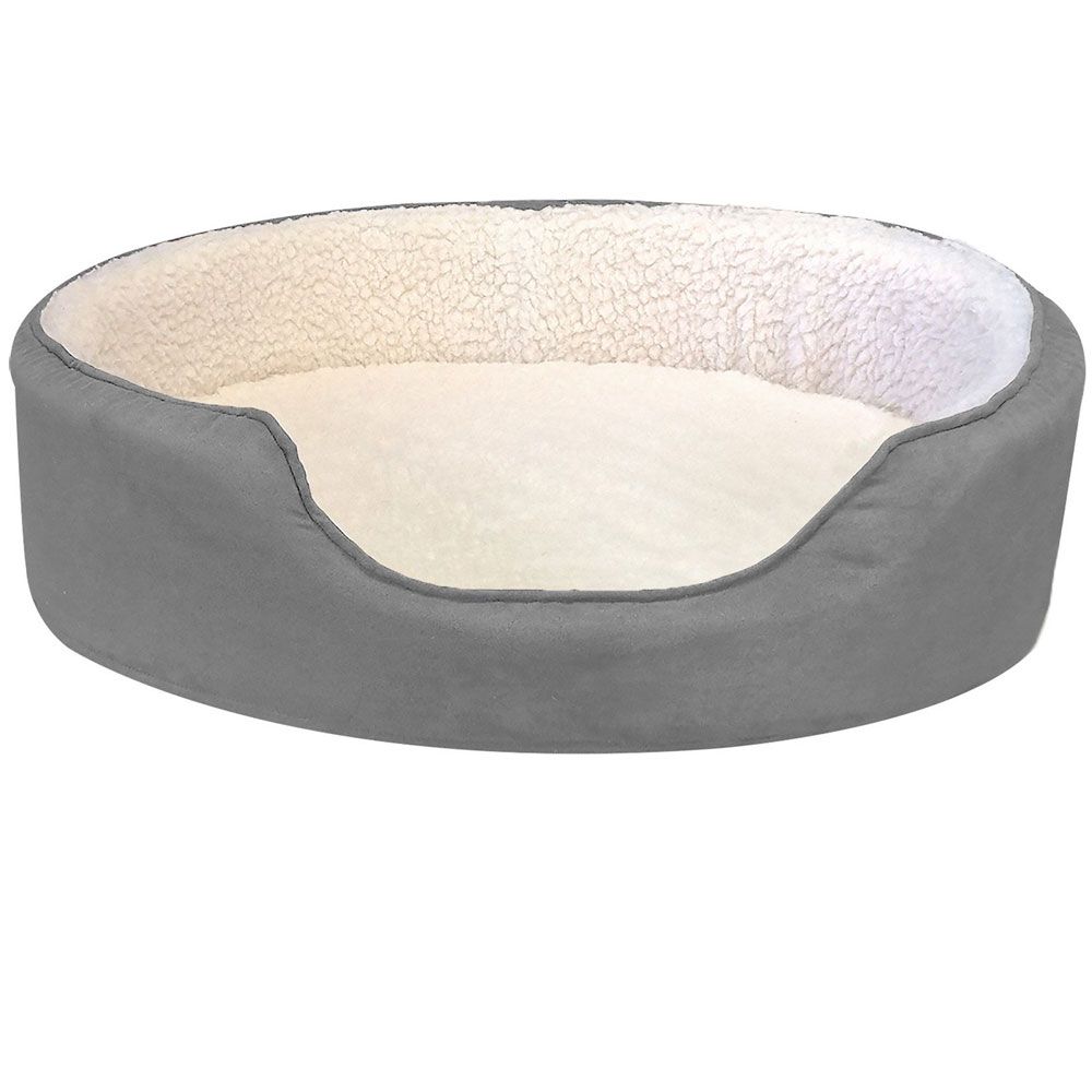 FURHAVEN-FAUX-SHERPA-SUEDE-OVAL-PET-BED-GRAY-SM
