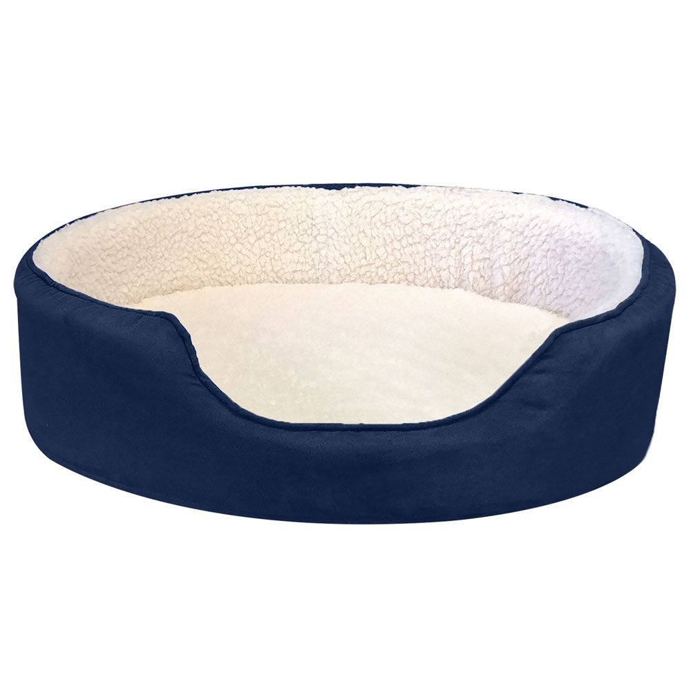 FURHAVEN-FAUX-SHERPA-SUEDE-OVAL-PET-BED-NAVY-LG