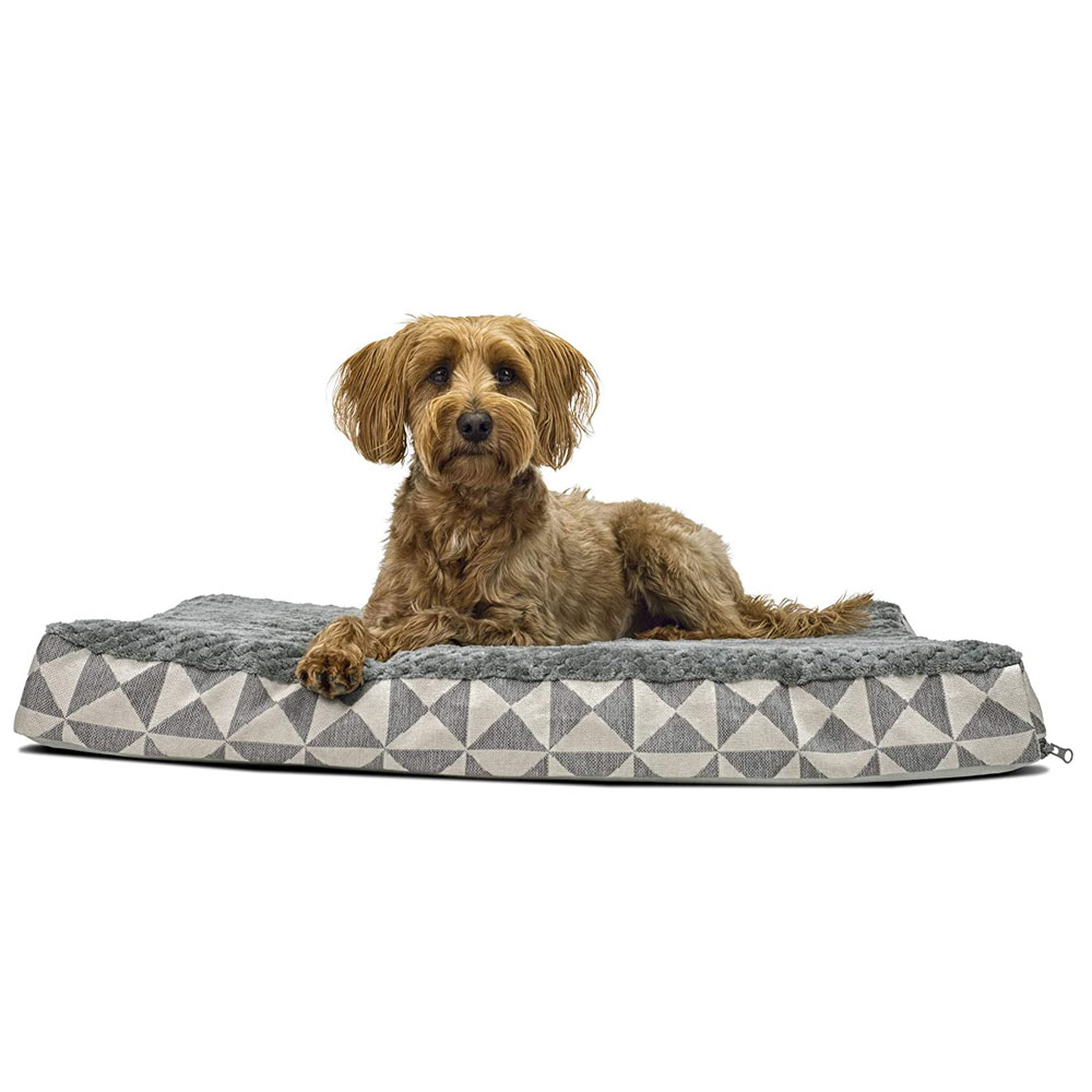 FurHaven Plush Top Kilim Deluxe Orthopedic Pet Bed Pyramid Gray
