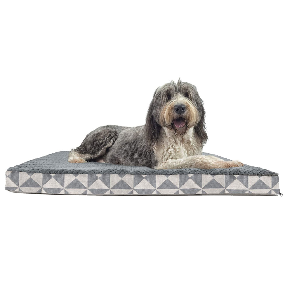 FurHaven Plush Top Kilim Deluxe Orthopedic Pet Bed Pyramid Gray