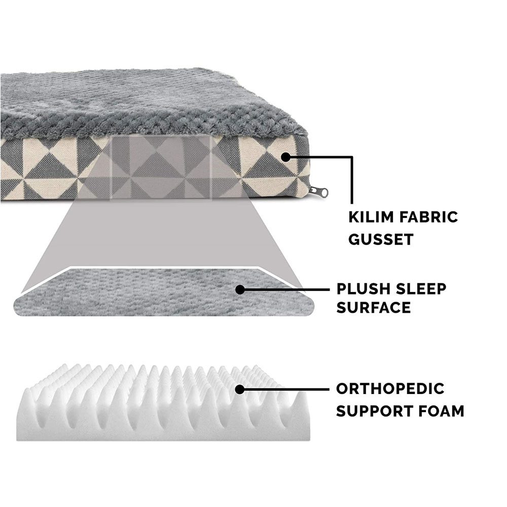 FurHaven Plush Top Kilim Deluxe Orthopedic Pet Bed Pyramid Gray
