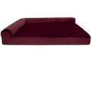 FurHaven Plush & Velvet Deluxe Chaise Lounge Memory Top Sofa Pet Bed - Merlot Red (Jumbo Plus)