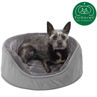 FURHAVEN-PLUSH-VELVET-OVAL-PET-BED-SMOKE-GRAY-MED