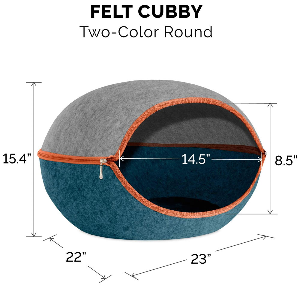 FURHAVEN-TWO-COLOR-ROUND-FELT-CUBBY-HEATHER-GRAY-LAGOON-BLUE