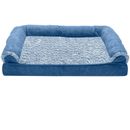 FurHaven Two-Tone Faux Fur & Suede Cooling Gel Top Sofa Pet Bed - Marine Blue (Jumbo)