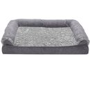 FurHaven Two-Tone Faux Fur & Suede Cooling Gel Top Sofa Pet Bed - Stone Gray (Large)