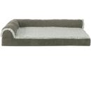 FurHaven Two-Tone Faux Fur & Suede Deluxe Chaise Lounge Cooling Gel Top Sofa Pet Bed - Dark Sage (Medium)