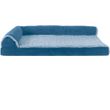 FurHaven Two-Tone Faux Fur & Suede Deluxe Chaise Lounge Cooling Gel Top Sofa Pet Bed - Marine Blue (Jumbo Plus)