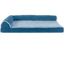 FurHaven Two-Tone Faux Fur & Suede Deluxe Chaise Lounge Cooling Gel Top Sofa Pet Bed - Marine Blue (Medium)