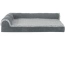 FurHaven Two-Tone Faux Fur & Suede Deluxe Chaise Lounge Cooling Gel Top Sofa Pet Bed - Stone Gray (Jumbo Plus)