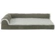 FurHaven Two-Tone Faux Fur & Suede Deluxe Chaise Lounge Memory Top Sofa Pet Bed - Dark Sage (Large)