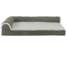FurHaven Two-Tone Faux Fur & Suede Deluxe Chaise Lounge Memory Top Sofa Pet Bed - Dark Sage (Medium)