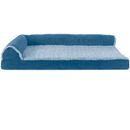 FurHaven Two-Tone Faux Fur & Suede Deluxe Chaise Lounge Memory Top Sofa Pet Bed - Marine Blue (Jumbo Plus)