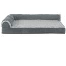 FurHaven Two-Tone Faux Fur & Suede Deluxe Chaise Lounge Memory Top Sofa Pet Bed - Stone Gray (Medium)
