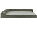 FurHaven Two-Tone Faux Fur & Suede Deluxe Chaise Lounge Orthopedic Sofa Pet Bed - Dark Sage (Small)
