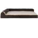 FurHaven Two-Tone Faux Fur & Suede Deluxe Chaise Lounge Orthopedic Sofa Pet Bed - Espresso (Small)