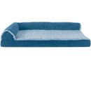 FurHaven Two-Tone Faux Fur & Suede Deluxe Chaise Lounge Orthopedic Sofa Pet Bed - Marine Blue (Large)