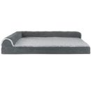 FurHaven Two-Tone Faux Fur & Suede Deluxe Chaise Lounge Orthopedic Sofa Pet Bed - Stone Gray (Jumbo Plus)