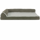 FurHaven Two-Tone Faux Fur & Suede Deluxe Chaise Lounge Pillow Sofa-Style Pet Bed - Dark Sage (Large)