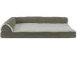 FurHaven Two-Tone Faux Fur & Suede Deluxe Chaise Lounge Pillow Sofa-Style Pet Bed - Dark Sage (Large)