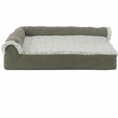 FurHaven Two-Tone Faux Fur & Suede Deluxe Chaise Lounge Pillow Sofa-Style Pet Bed - Dark Sage (Small)