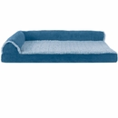 FurHaven Two-Tone Faux Fur & Suede Deluxe Chaise Lounge Pillow Sofa-Style Pet Bed - Marine Blue (Large)