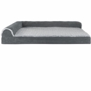 FurHaven Two-Tone Faux Fur & Suede Deluxe Chaise Lounge Pillow Sofa-Style Pet Bed - Stone Gray (Large)