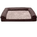 FurHaven Two-Tone Faux Fur & Suede Memory Top Sofa Pet Bed - Espresso (Large)