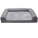 FurHaven Two-Tone Faux Fur & Suede Memory Top Sofa Pet Bed - Stone Gray (Large)