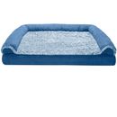 FurHaven Two-Tone Faux Fur & Suede Orthopedic Sofa Pet Bed - Marine Blue (Medium)