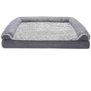 FurHaven Two-Tone Faux Fur & Suede Orthopedic Sofa Pet Bed - Stone Gray (Medium)