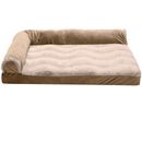 FurHaven Wave Fur & Velvet Deluxe Chaise Lounge Memory Top Sofa Pet Bed - Brownstone (Large)