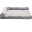 FurHaven Wave Fur & Velvet Deluxe Chaise Lounge Memory Top Sofa Pet Bed - Granite Gray (Large)