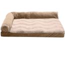 FurHaven Wave Fur & Velvet Deluxe Chaise Lounge Orthopedic Sofa-Style Pet Bed - Brownstone (Large)