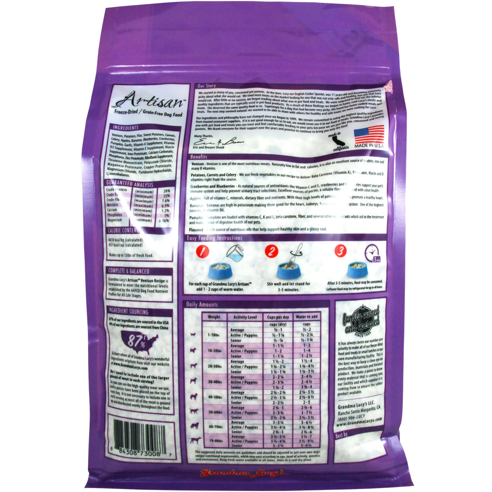 Grandma Lucy's FreezeDried GrainFree Artisan Venison Dog Food (3 lbs