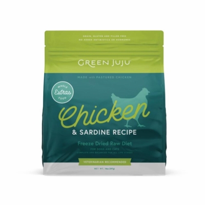 GREEN-JUJU-DOG-CAT-EXTRAS-CHICKEN-SARDINE-FD-14OZ