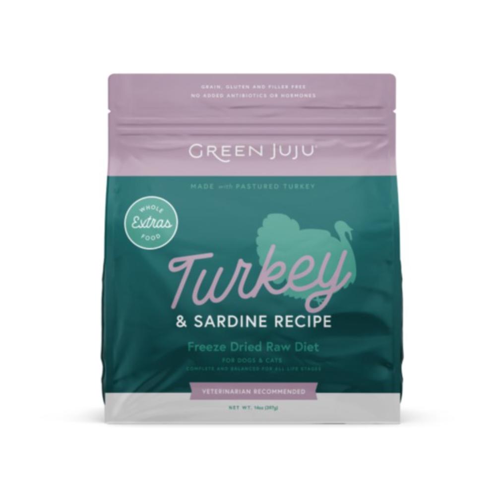 GREEN-JUJU-DOG-CAT-EXTRAS-TURKEY-SARDINE-FD-14OZ