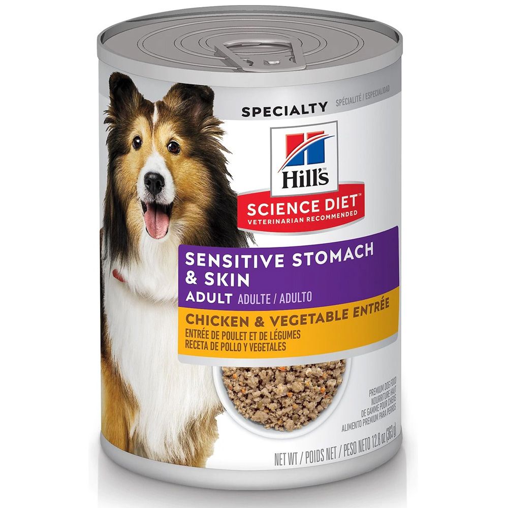 HILLS-SCIENCE-DIET-ADLT-SENSTVE-STOMCH-CHICKEN-VEG-CAN-DOG-FD-12OZX12