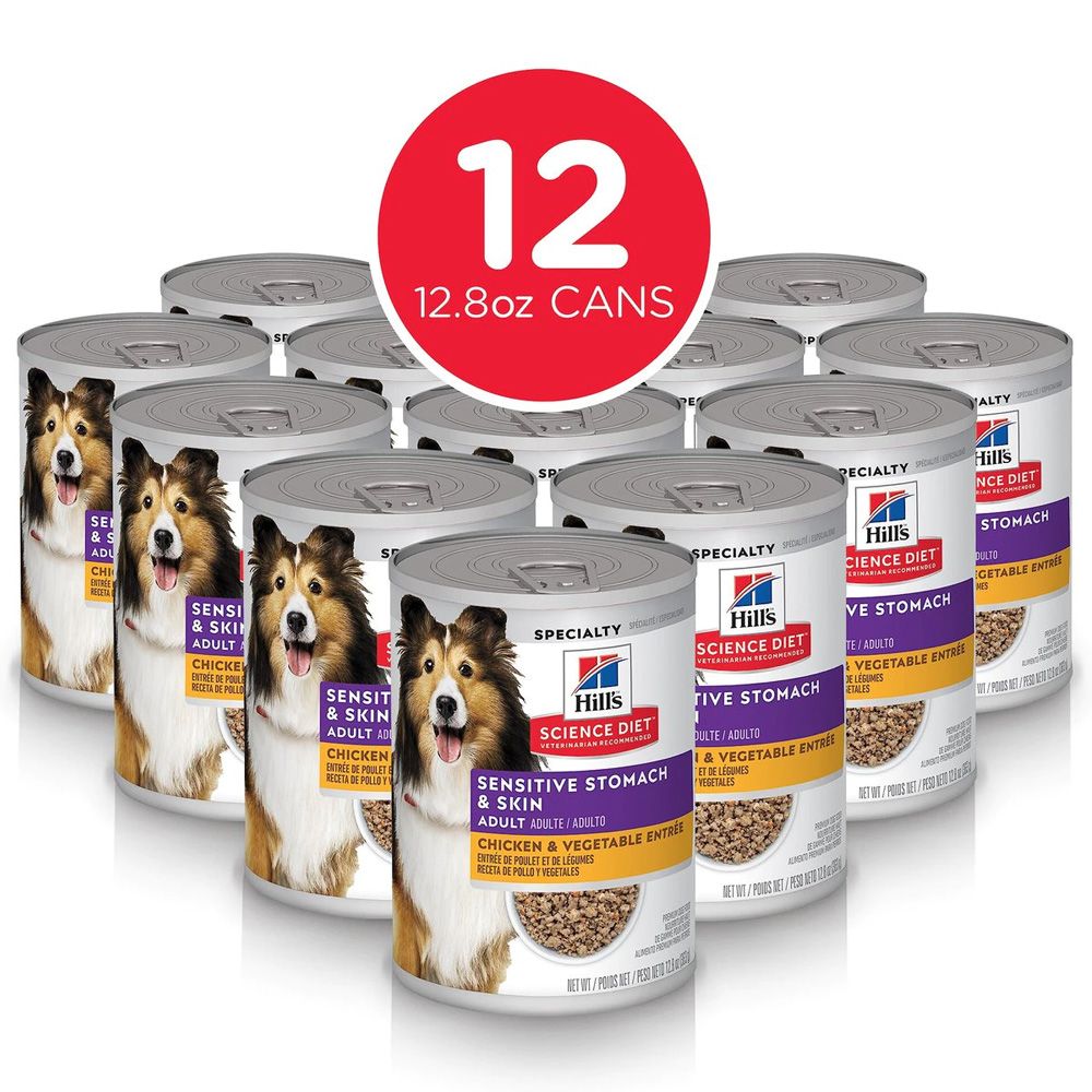 HILLS-SCIENCE-DIET-ADLT-SENSTVE-STOMCH-CHICKEN-VEG-CAN-DOG-FD-12OZX12