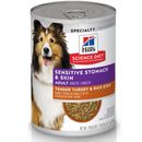 Hill's Science Diet Adult Sensitive Stomach & Skin Tender Turkey & Rice Stew Canned Dog Food, 12.5 oz can, case of 12