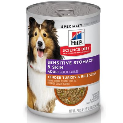 HILLS-SCIENCE-DIET-ADLT-SENSTVE-STOMCH-TURKEY-RICE-CAN-DOG-FD-12OZX12