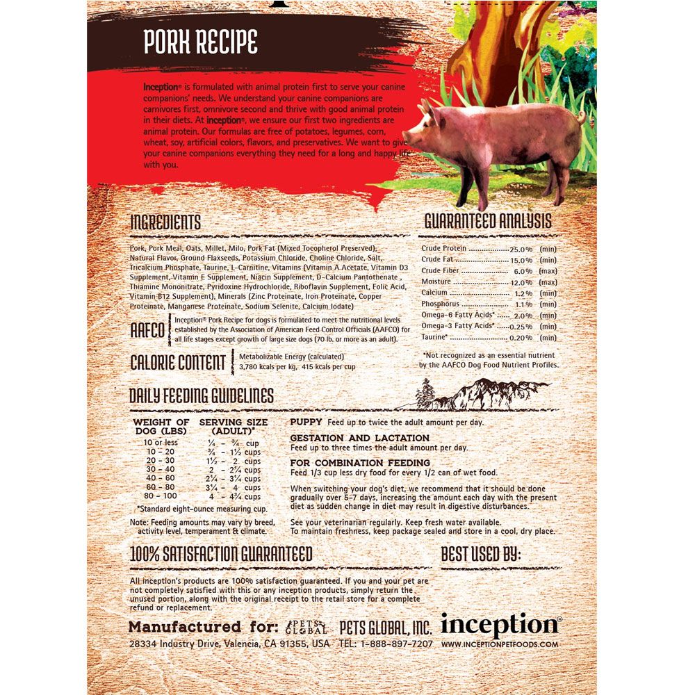 Inception Pork Recipe Dry Dog Food, 4lb bag On Sale EntirelyPets