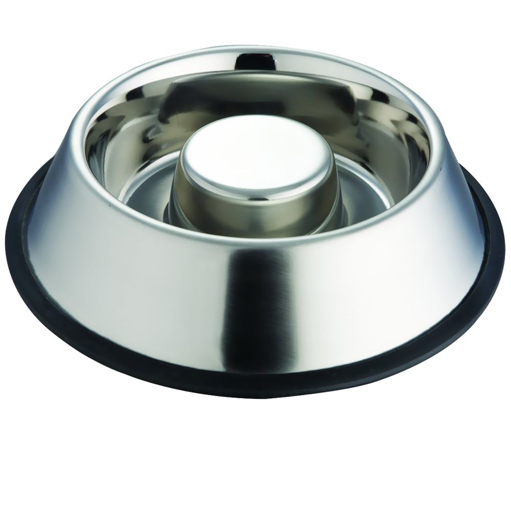 INDIPETS-STAINLESS-STEEL-NON-TIP-ANTI-SKID-HEALTH-CARE-SLOW-FEEDING-DISH-MEDIUM
